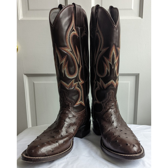 Men’s Full Quill Ostrich Cowboy Boots Brown Leather Western Handmade US 9.5 D main image 16